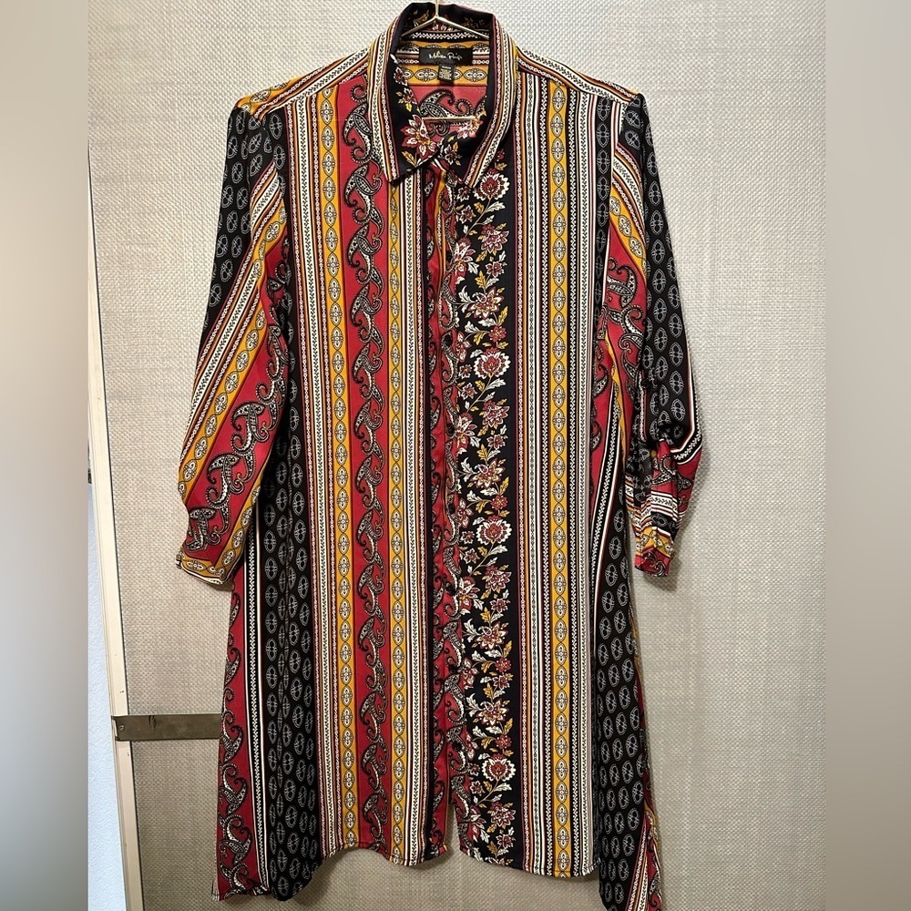 Melissa Paige Tunic Print Shirt Dress Duster size M
